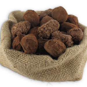 chocolade truffels in een jute zakje
